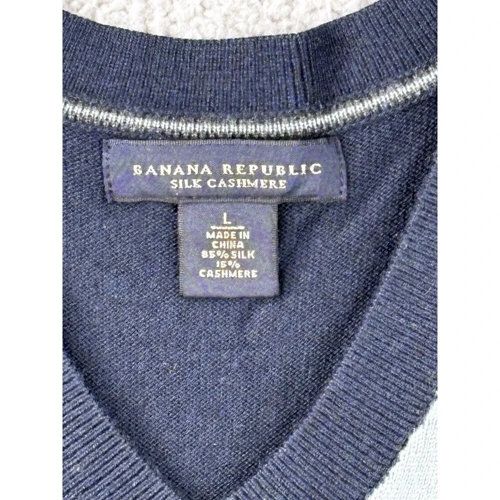 Banana Republic Sweater Vest Mens Large Argyle Diamond Silk Cashmere Blend Gray